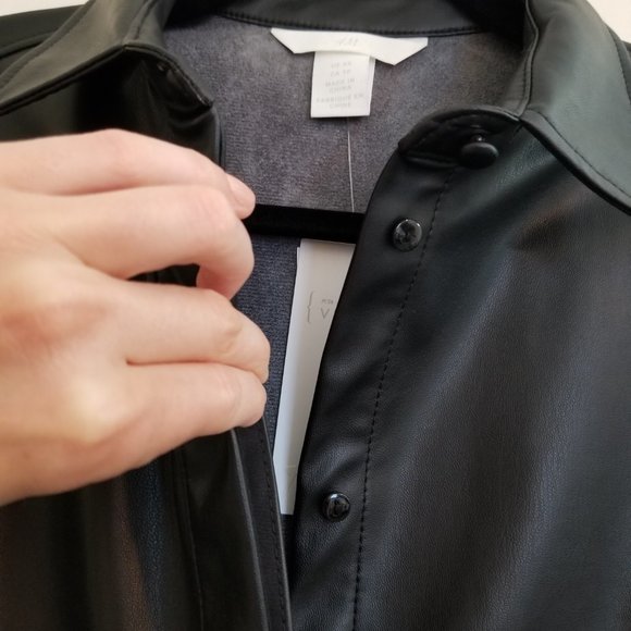 NWT H&M Women's size XS Vegan Leather Black Button-Down Shirt - Picture 9 of 14